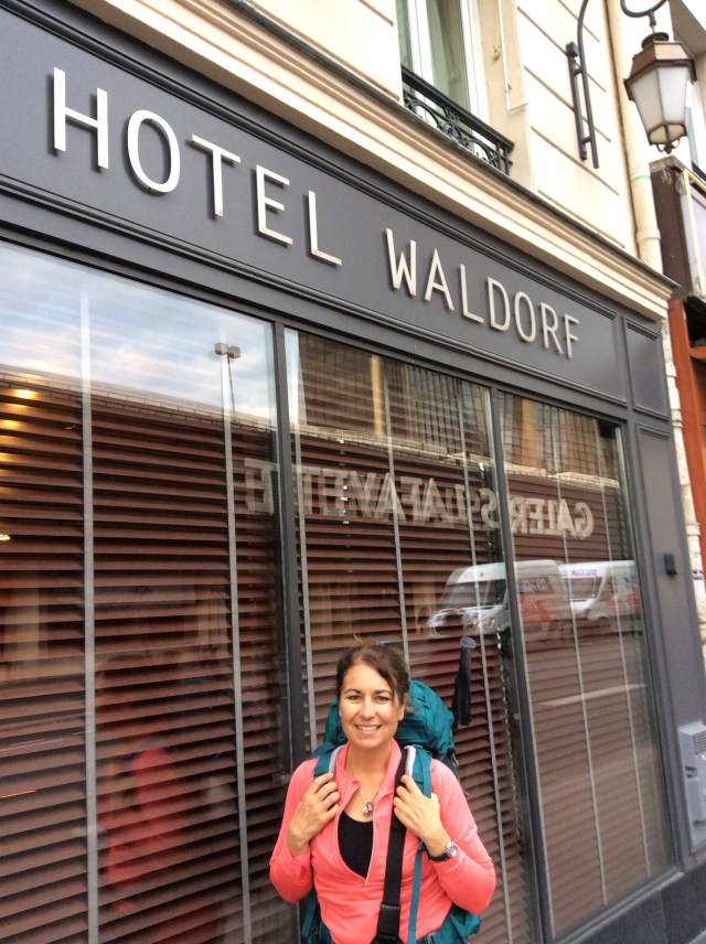 Deb at our hotel in Paris